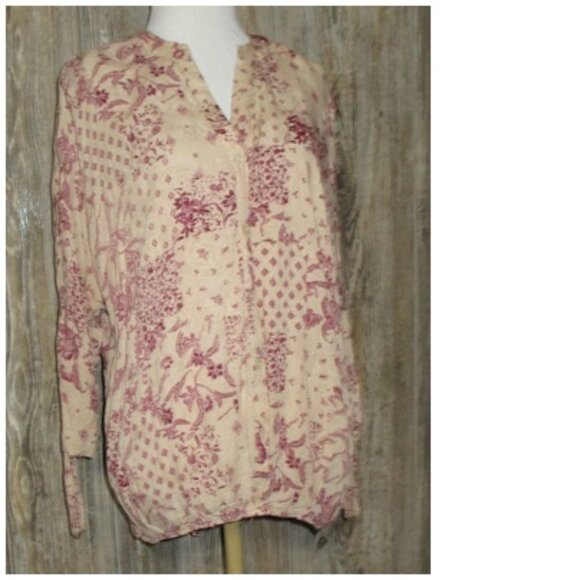 Daytrip Womens Small Tie Slv Top Taupe Burgundy Fairy Grunge Cottage Core Boho - Picture 2 of 13